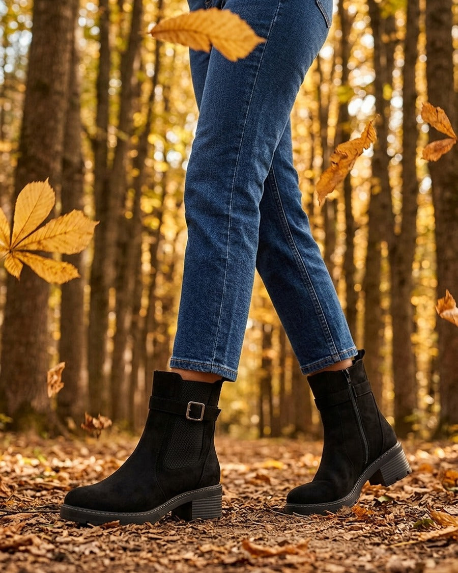 Bottines en suédine à cheville élastiquée - Noir