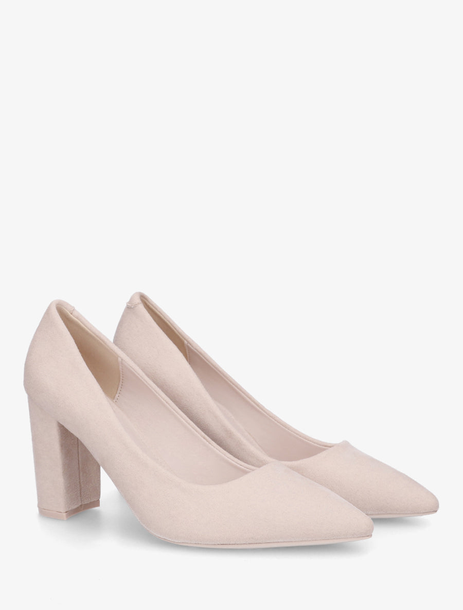 Escarpins en suédine à talon haut - Beige - 4