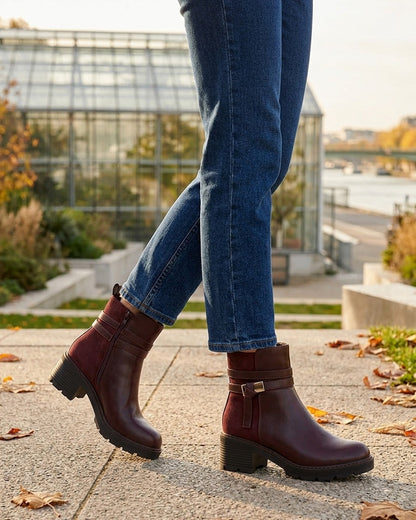 Bottines en simili et suédine - Bordeaux