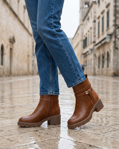 Bottines en simili et suédine - Camel