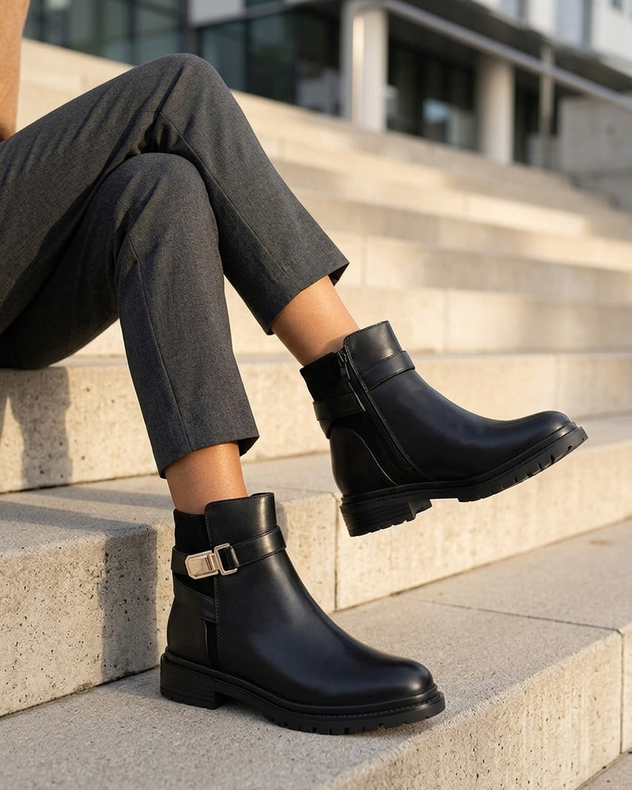 Bottines en simili à empiècement en suédine - Noir