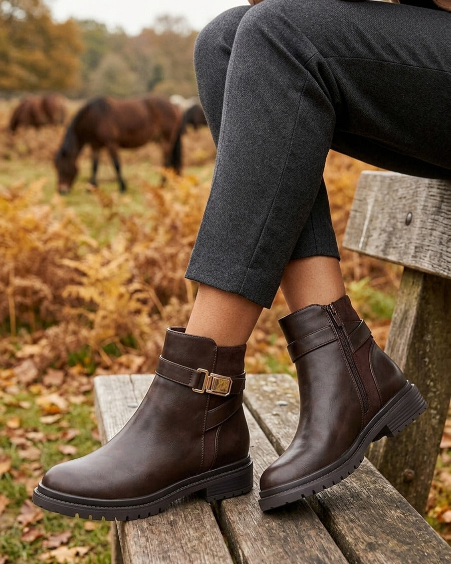 Bottines en simili à empiècement en suédine - Marron