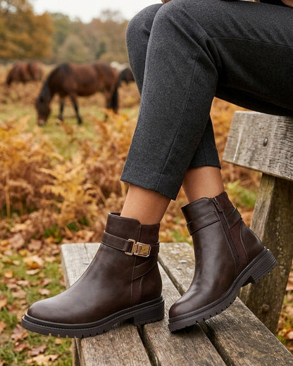 Bottines en simili à empiècement en suédine - Marron