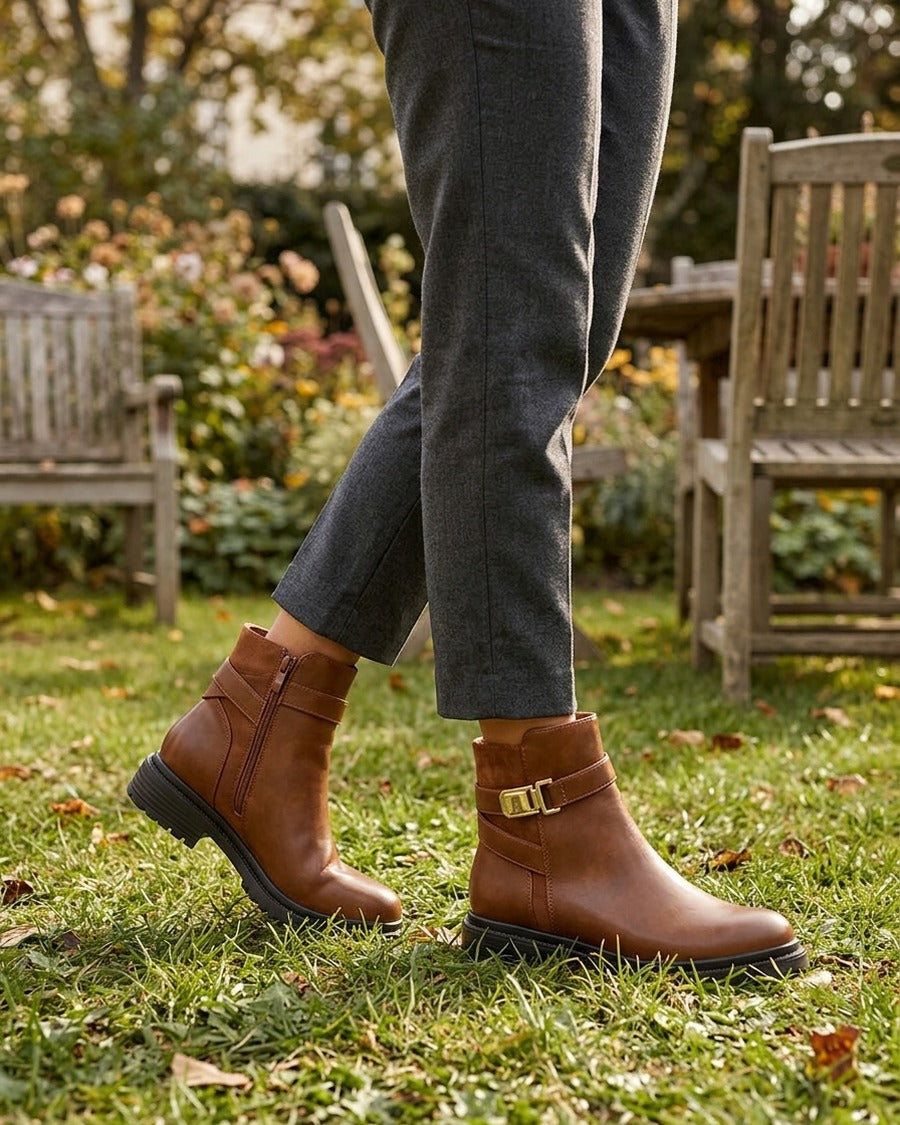 Bottines en simili à empiècement en suédine - Camel