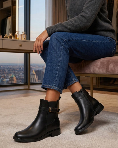 Bottines en simili à cheville élastiquée - Noir