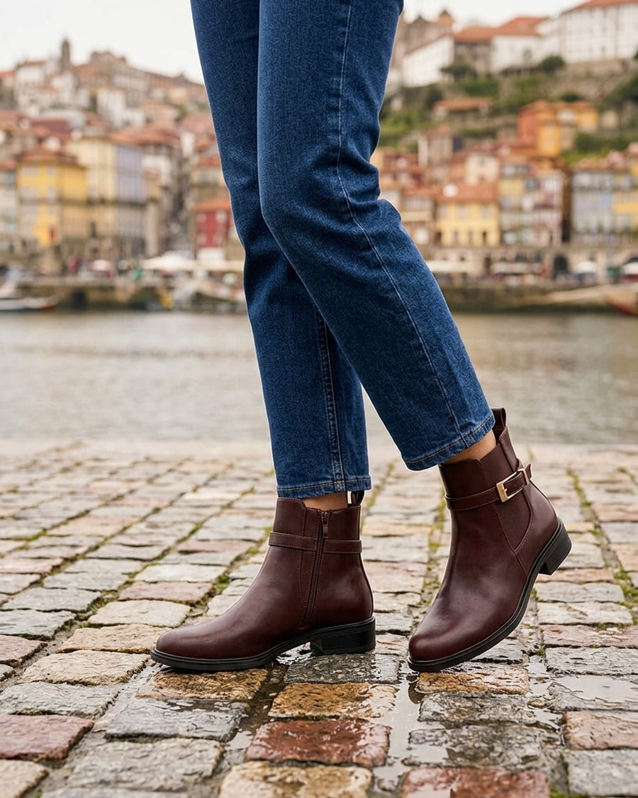 Bottines en simili à cheville élastiquée - Bordeaux