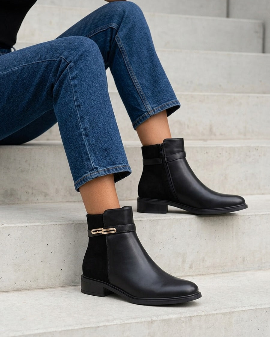 Bottines en simili à contrefort en suédine - Noir
