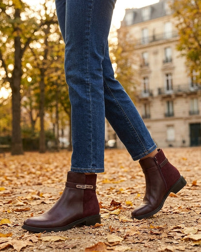 Bottines en simili à contrefort en suédine - Bordeaux