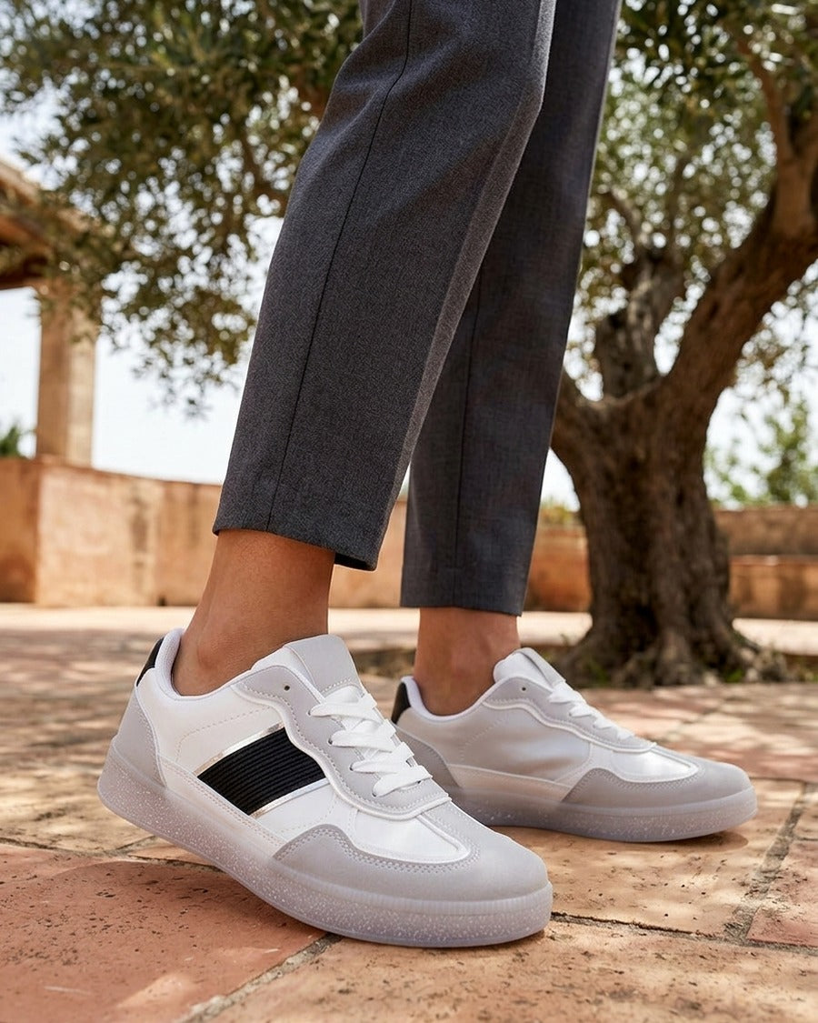 Sneakers en simili à contrefort contrastant - Blanc