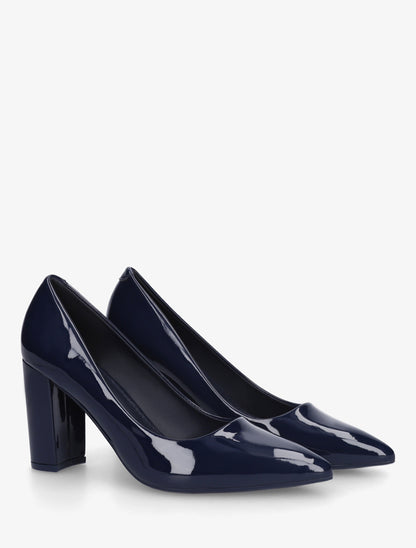 Escarpins vernis en simili à talon haut - Marine - 4