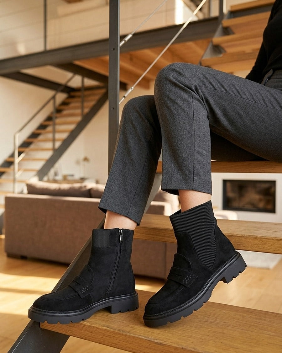 Bottines en suédine style mocassin - Noir