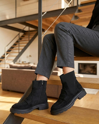 Bottines en suédine style mocassin - Noir