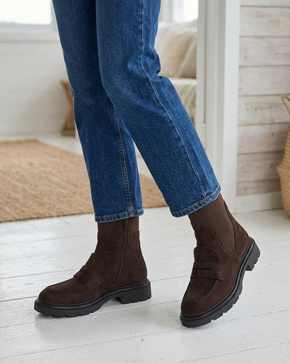 Bottines en suédine style mocassin - Chocolat