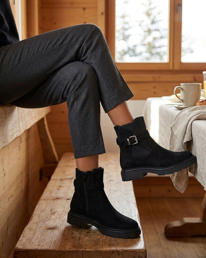 Bottines élastiquées en suédine à boucle - Noir