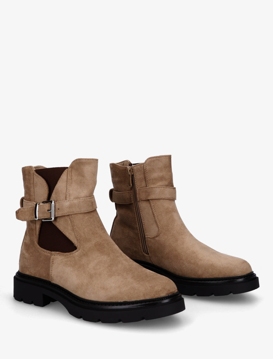 Bottines élastiquées en suédine à boucle - Taupe - 4