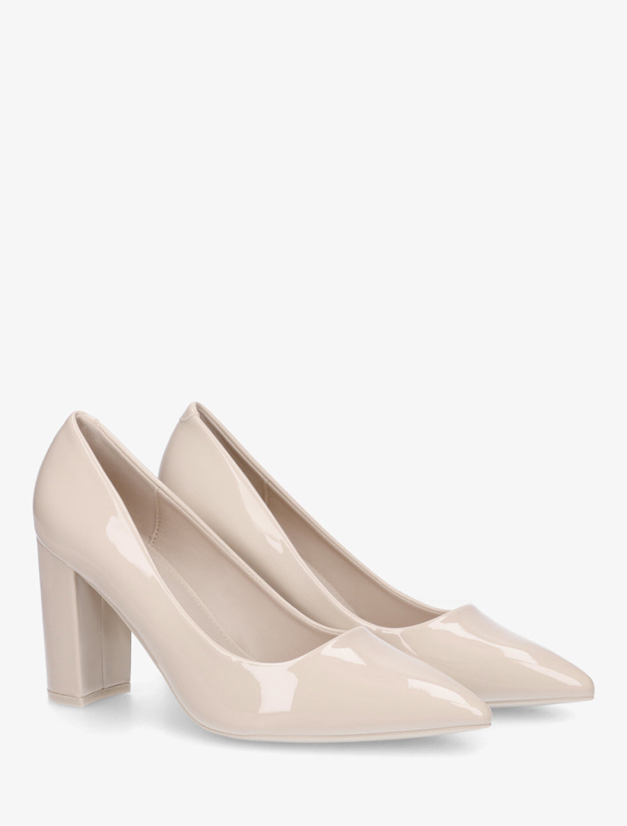 Escarpins vernis en simili à talon haut - Beige - 4