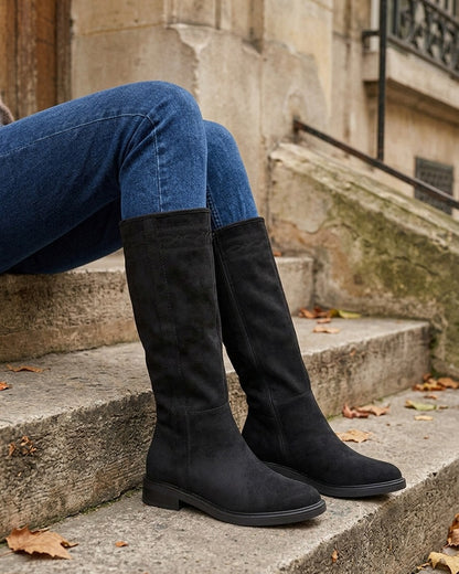 Bottes suédine à coutures fantaisies - Noir