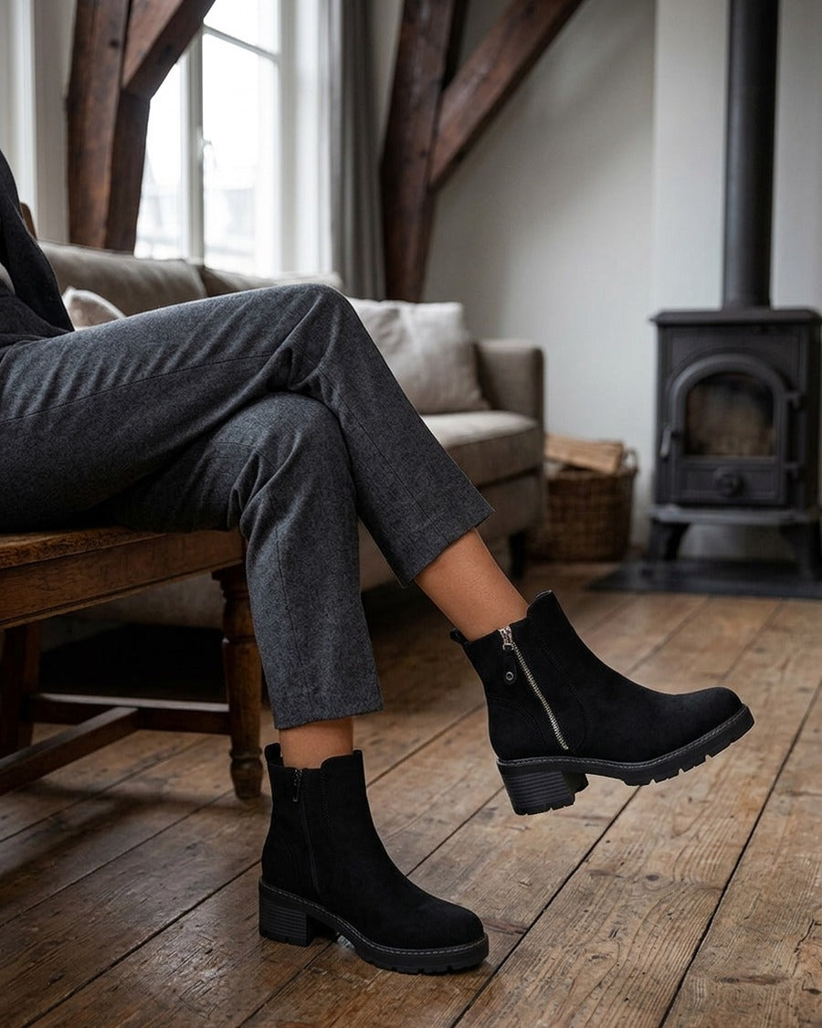 Bottines à talon en suédine - Noir