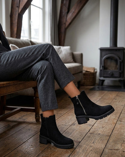 Bottines à talon en suédine - Noir