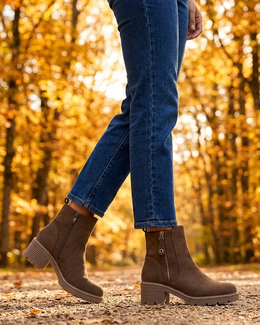 Bottines à talon en suédine - Marron