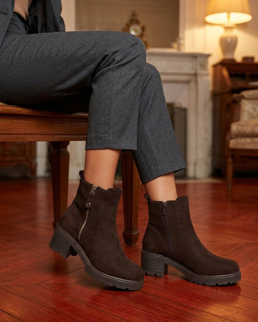 Bottines à talon en suédine - Chocolat