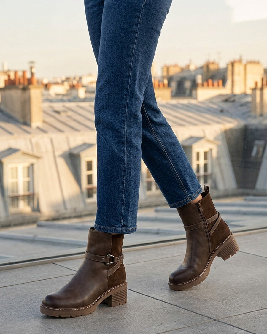 Bottines unies en simili et suédine - Taupe foncé