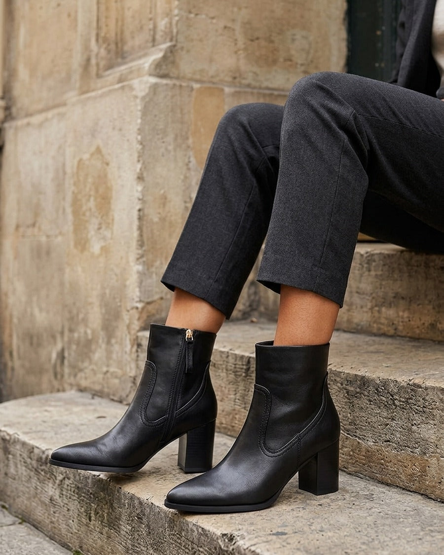 Bottines à talon en simili bouts pointus - Noir