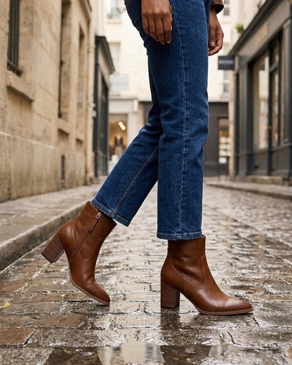 Bottines à talon en simili bouts pointus - Camel