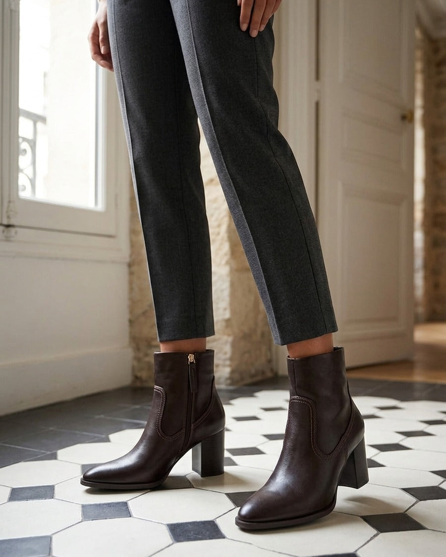 Bottines à talon en simili bouts pointus - Marron