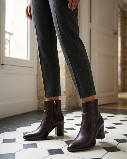 Bottines à talon en simili bouts pointus - Marron