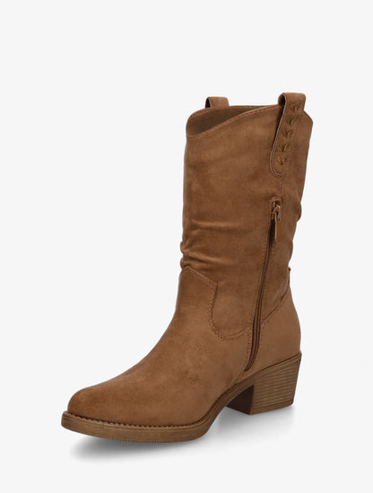 Bottines en suédine à bouts ronds - Camel - 3