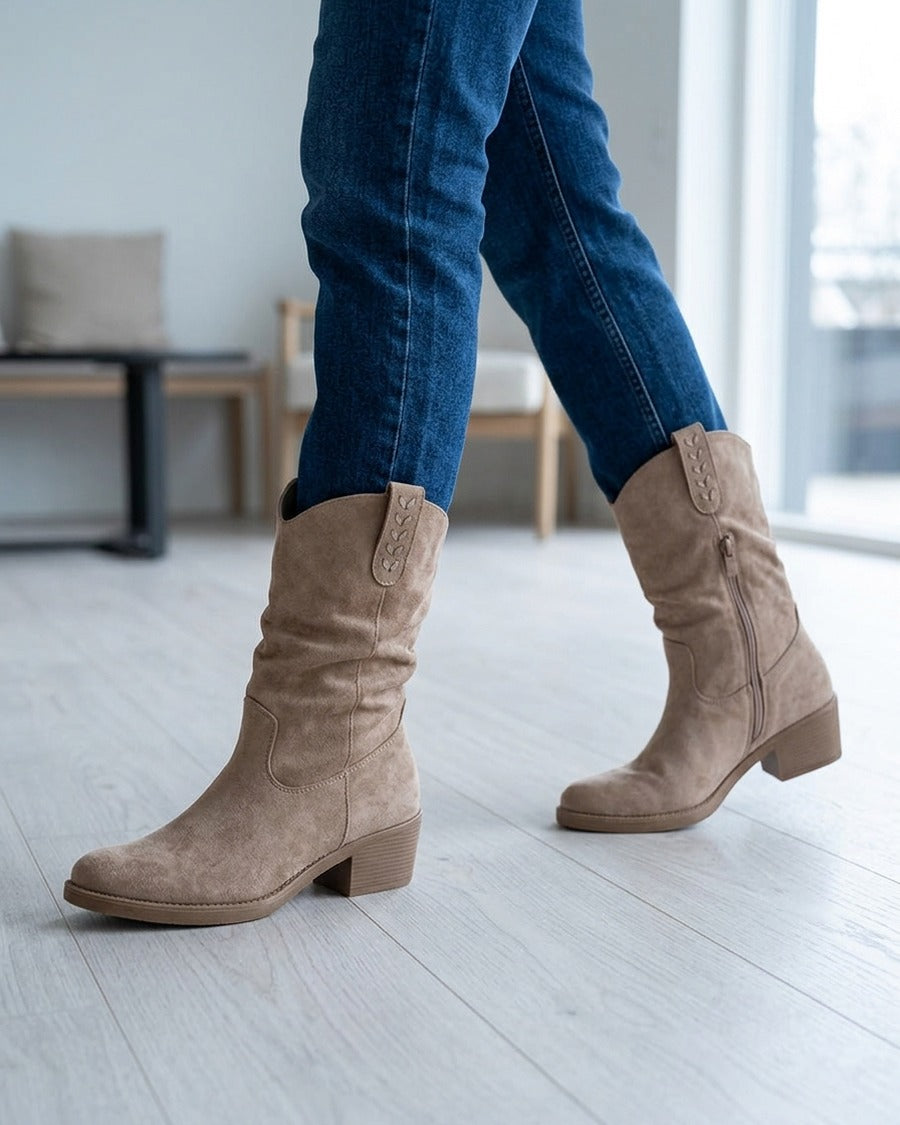 Bottines en suédine à bouts ronds - Taupe