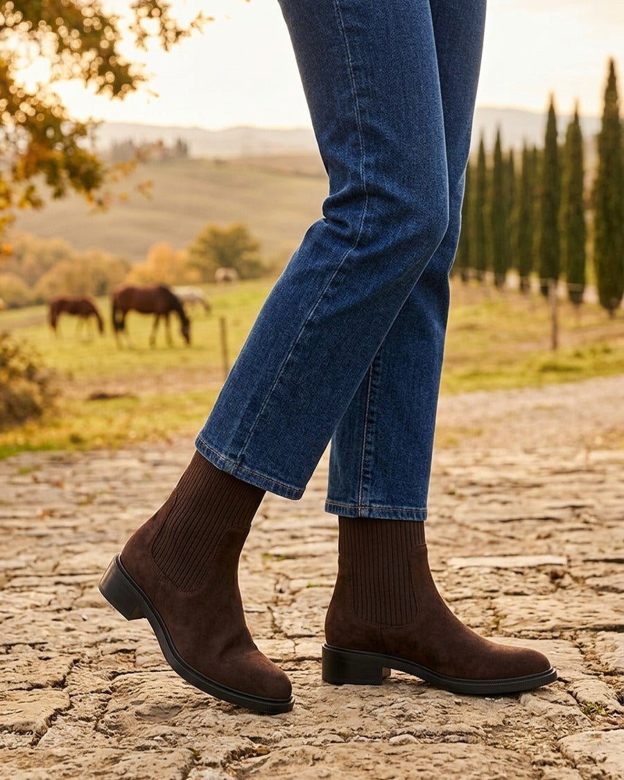 Bottines style chaussettes - Marron