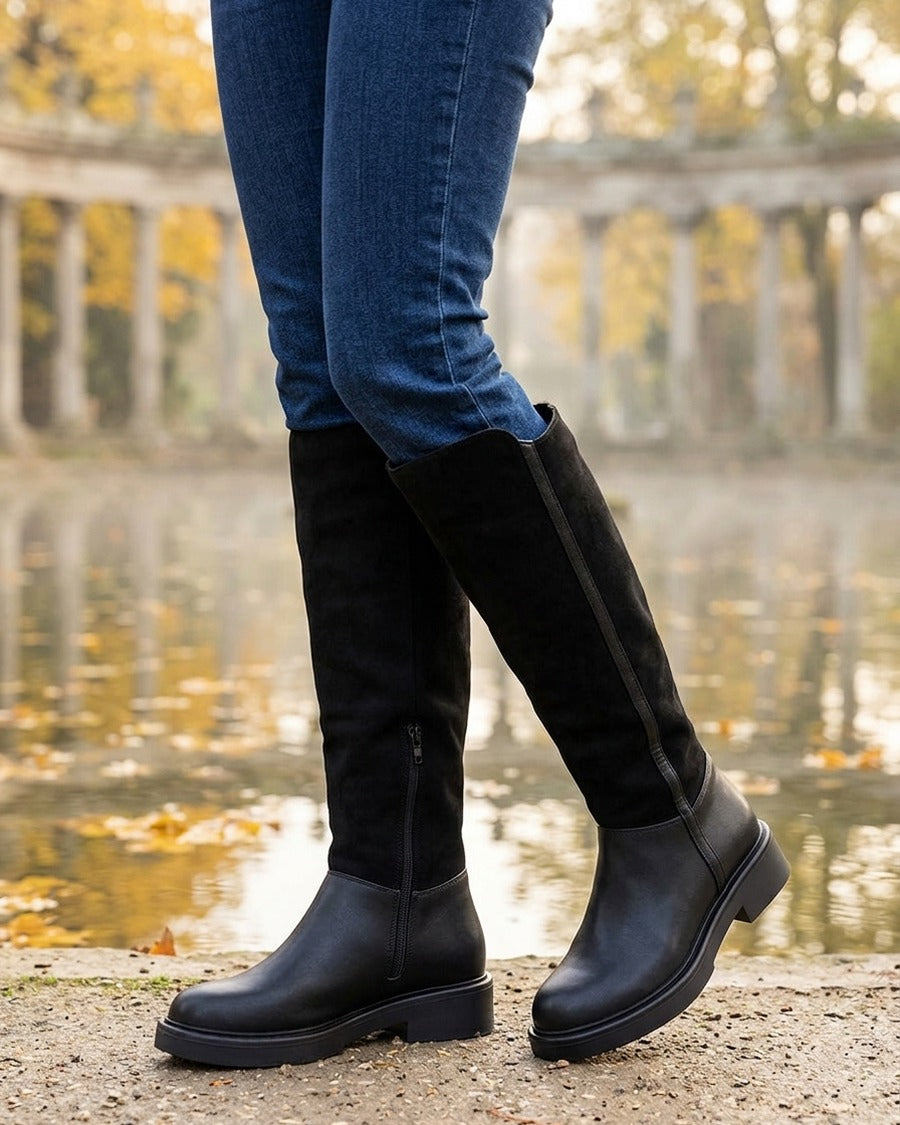 Bottes fourrées en suédine et simili - Noir