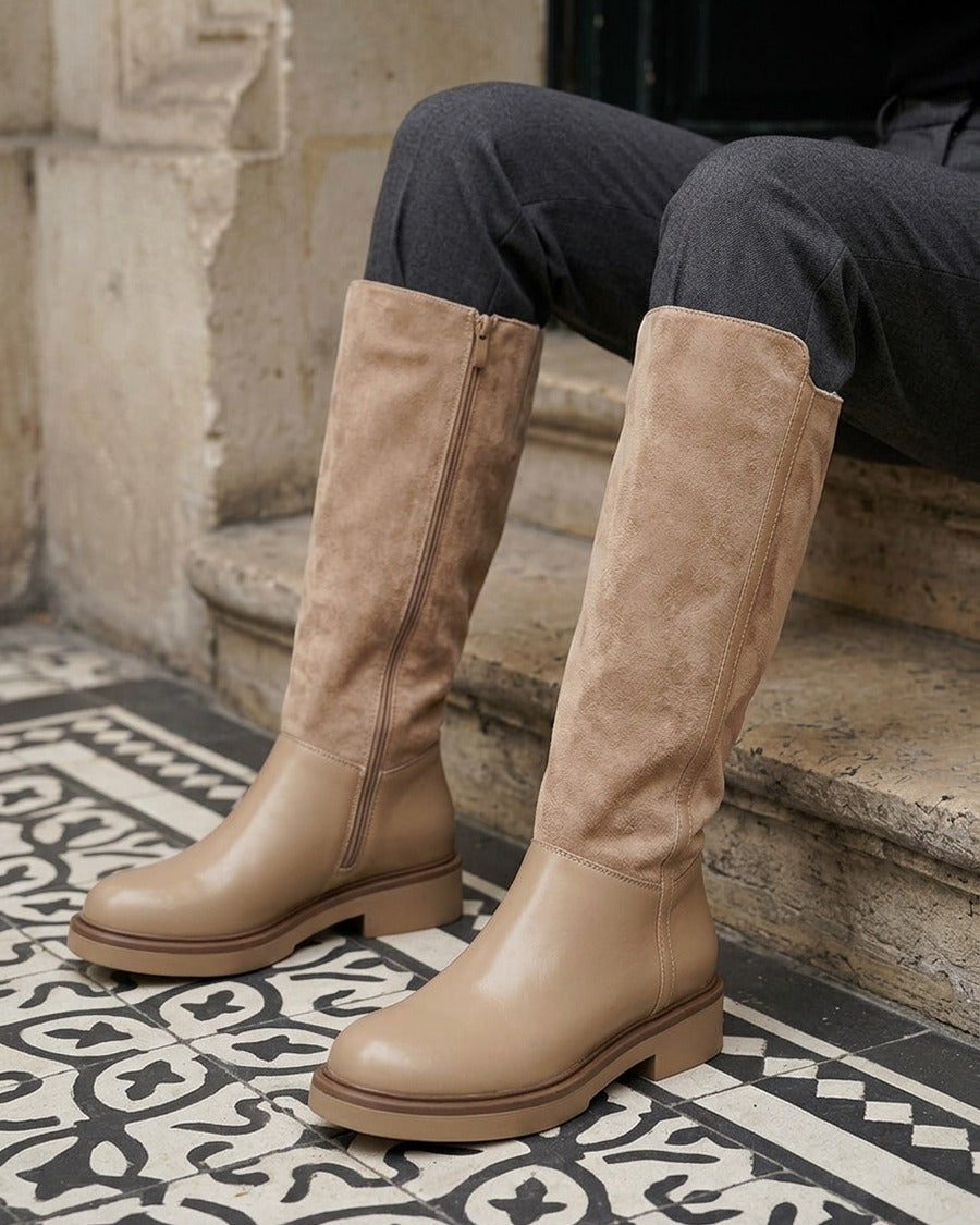 Bottes fourrées en suédine et simili - Taupe