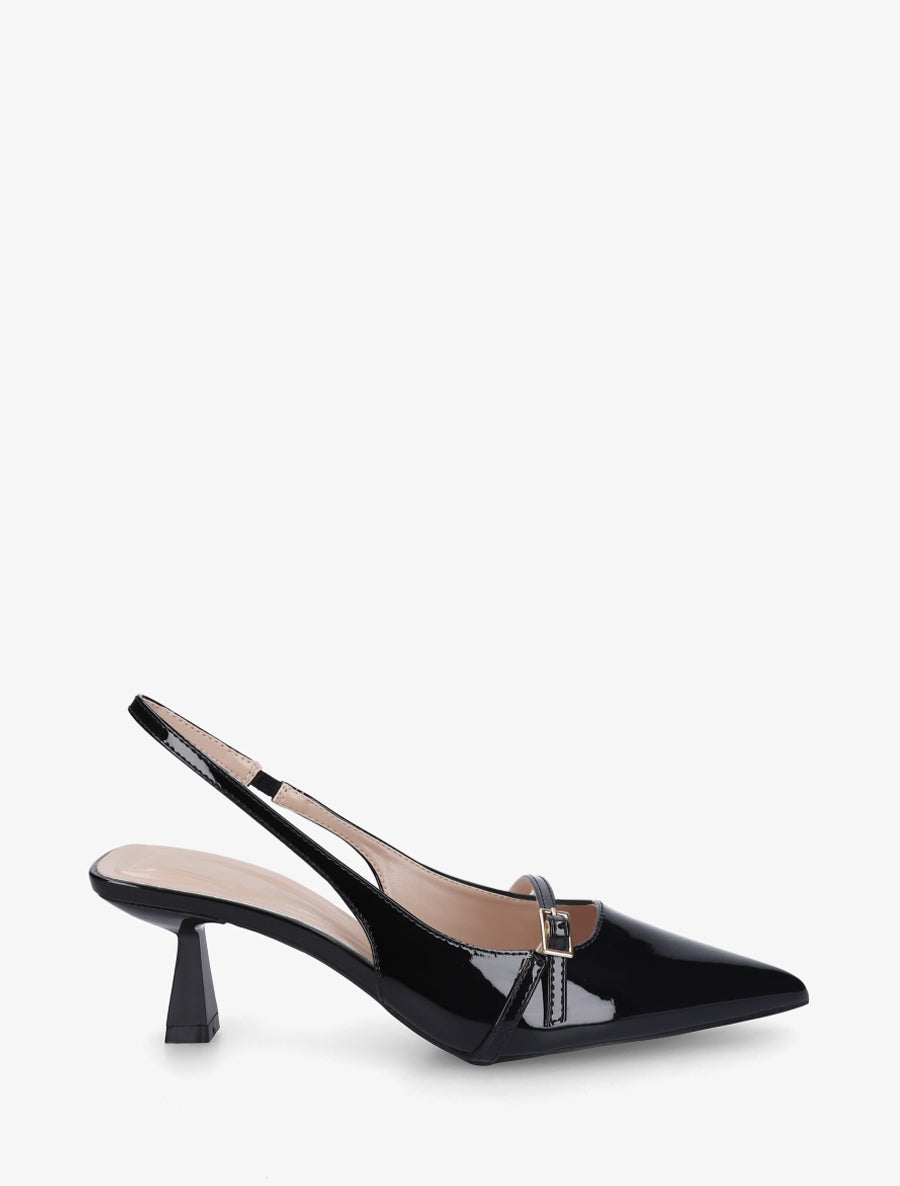 Escarpins vernis à talon ouvert et bride - Noir - 1
