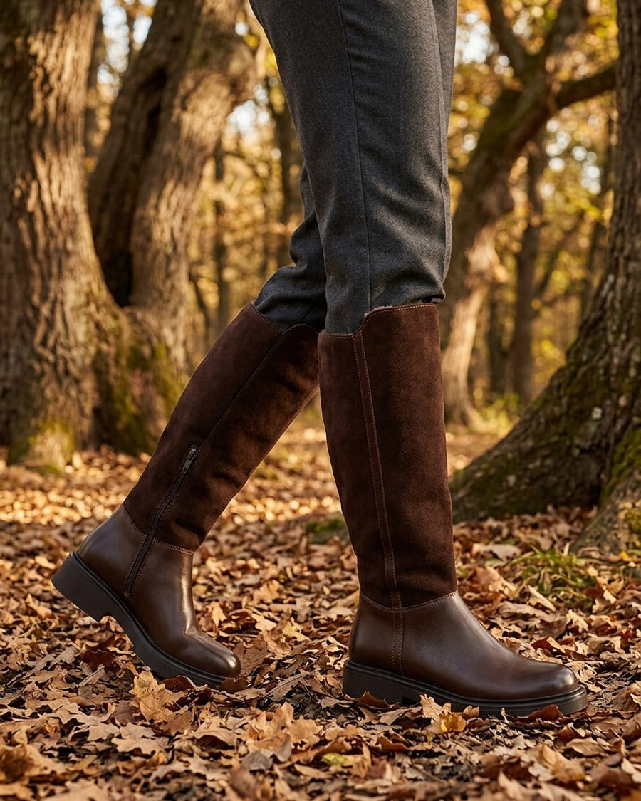 Bottes fourrées en suédine et simili - Marron