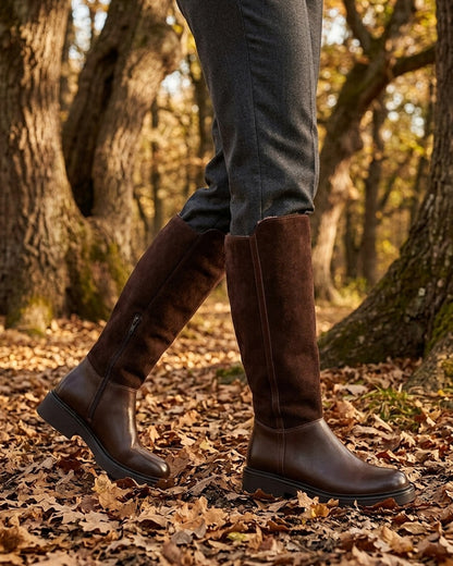 Bottes fourrées en suédine et simili - Marron