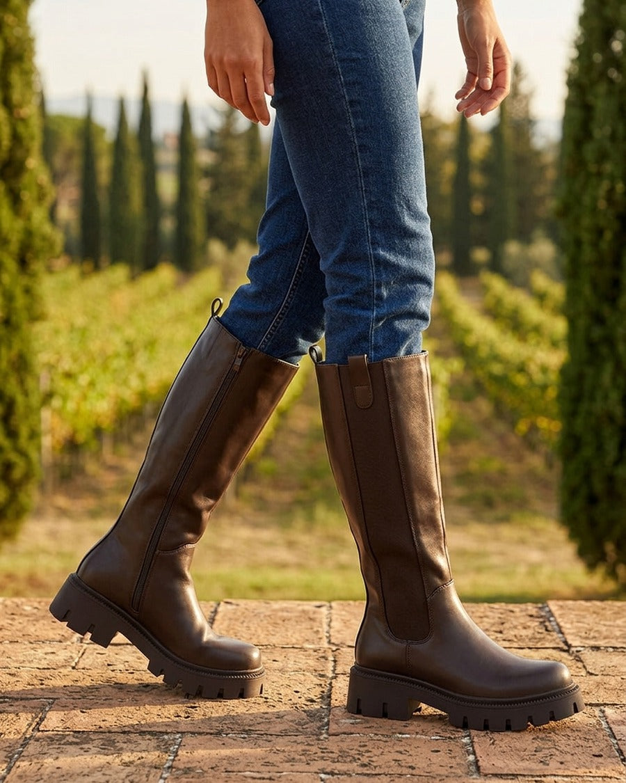 Bottes simili à semelles crantées - Marron