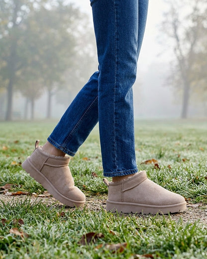 Bottines basses fourrées en suédine - Beige