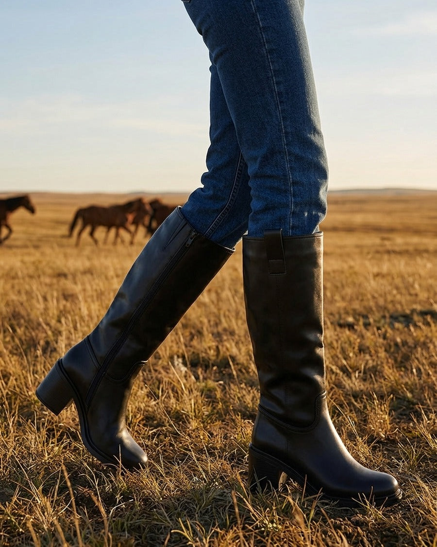 Bottes en simili à talon - Noir