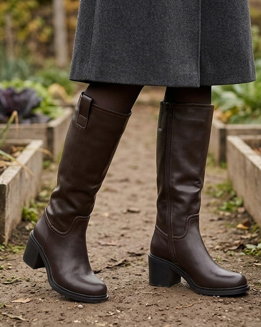 Bottes en simili à talon - Marron