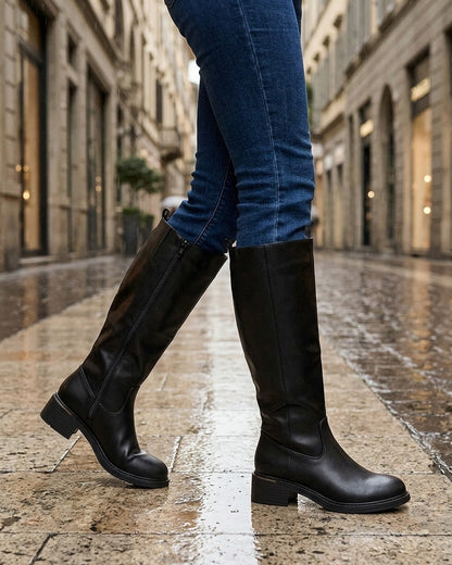Bottes cavalières en simili - Noir