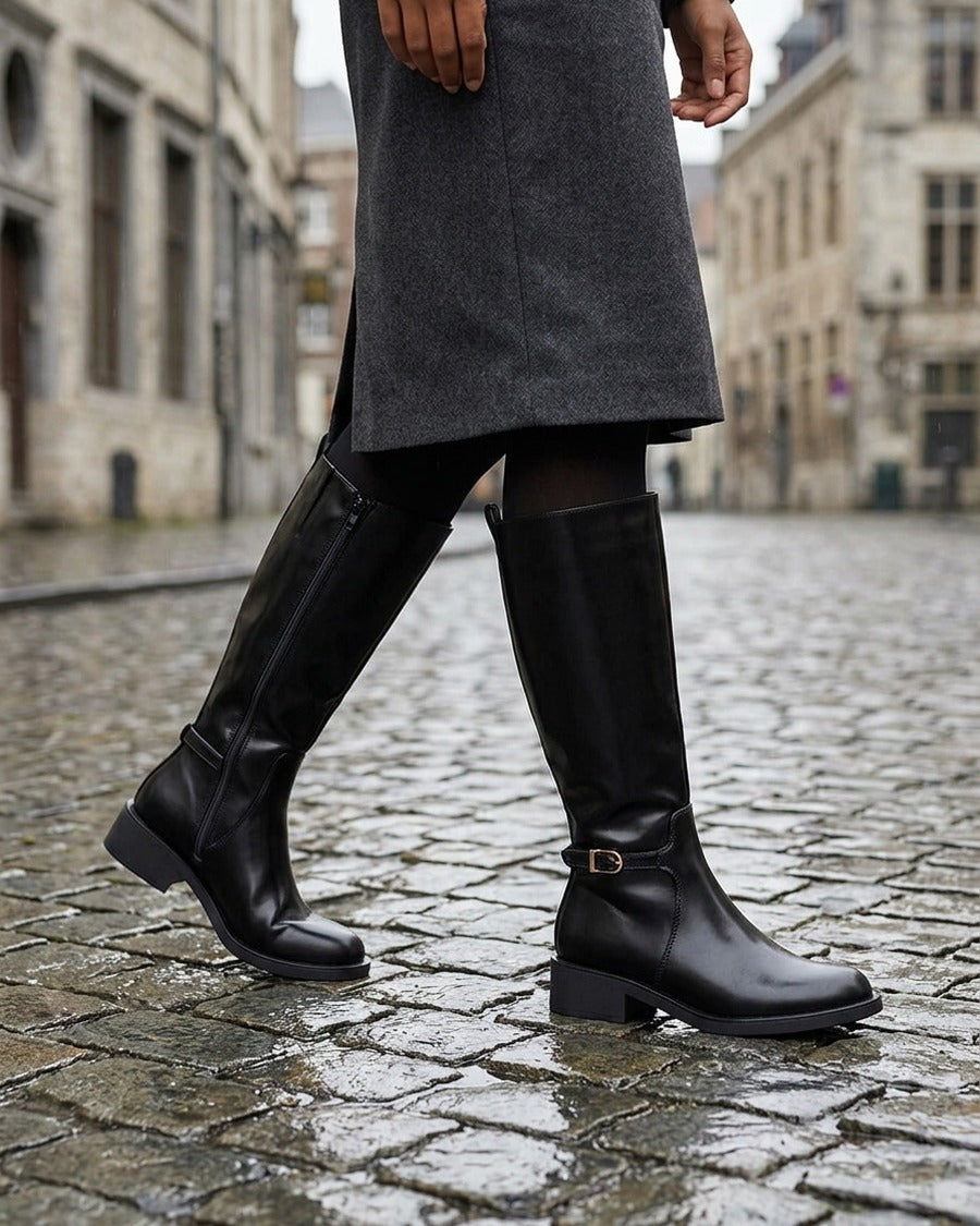 Bottes cavalières à boucle décorative - Noir