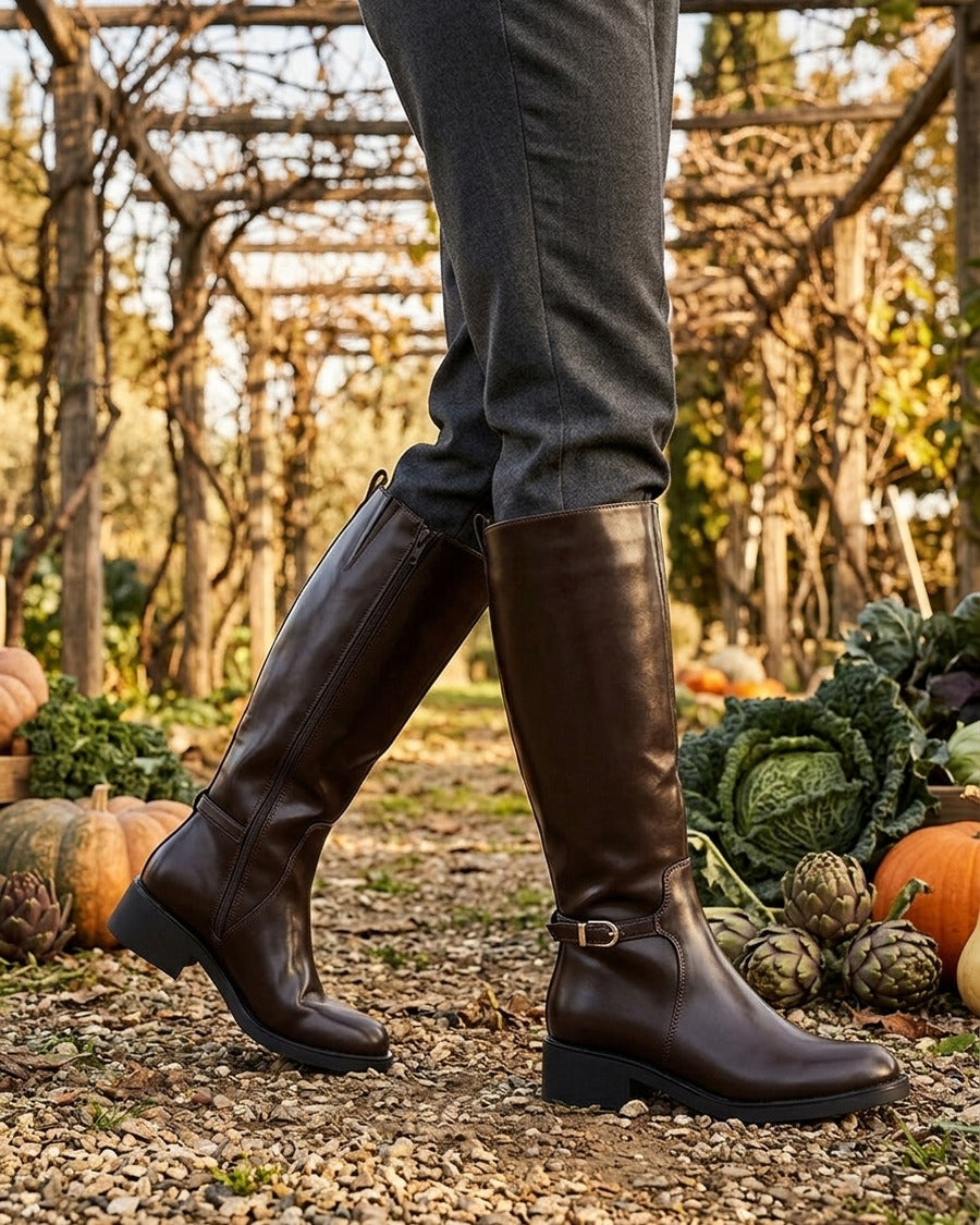 Bottes cavalières à boucle décorative - Marron