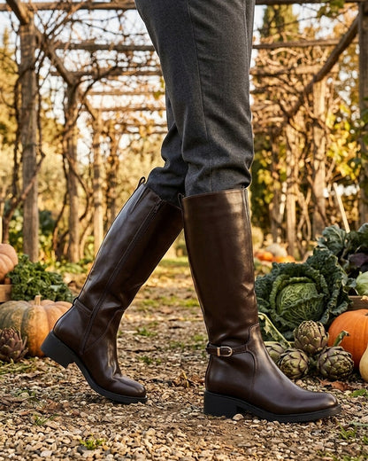 Bottes cavalières à boucle décorative - Marron
