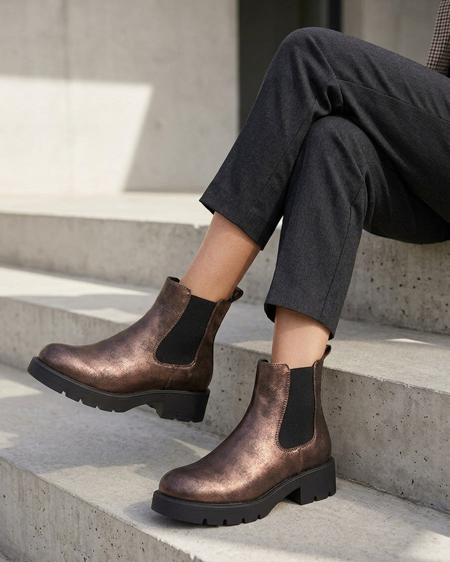Bottines élastiquées à semelle crantée - Bronze