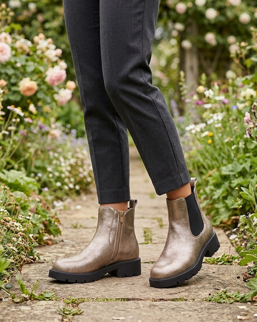 Bottines élastiquées à semelle crantée - Taupe