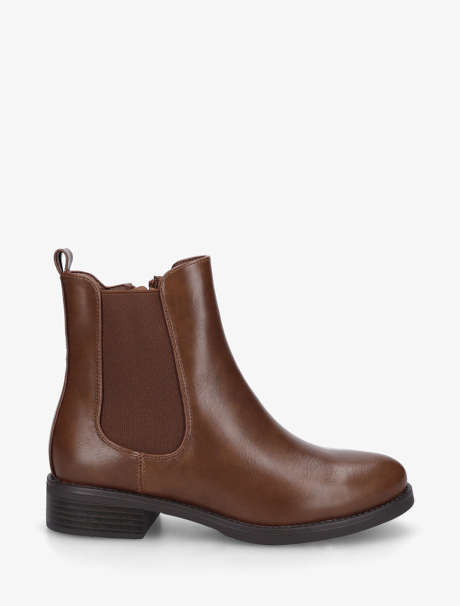 Bottines en simili à cheville élastiquée - Camel - 1