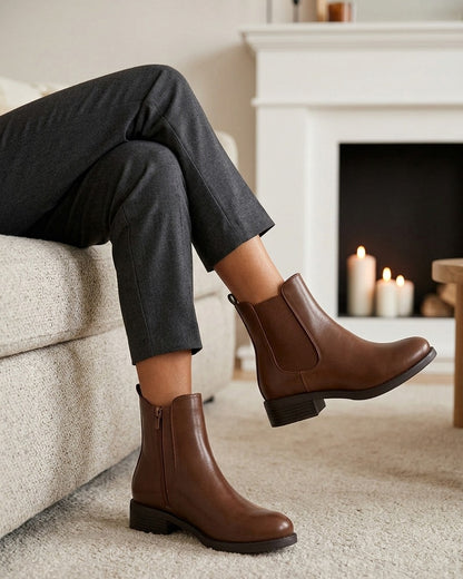 Bottines en simili à cheville élastiquée - Camel